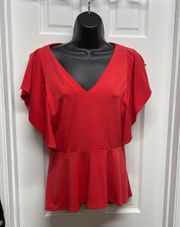 Coral Peplum Flutter Sleeve Top