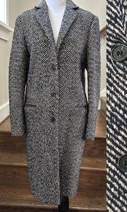 Gianni Feraud Wool Coat Designed in Italy Navy Herringbone Wool Blend Size 8