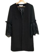 Tahari Arthur Levine Black Jacket Dress Lace Ruffle Sleeve Size 8 Overcoat