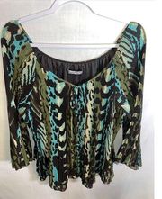 Signature By Larry Levine Dress Blouse Women’s Size 2X Multicolor Flare Sleeve