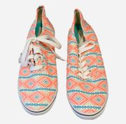 Neon Multicolor Canvas Sneakers 10 Orange Blue Retro