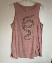 Lucky Brand- Women’s Pink Snake Design Tank Top Muscle Tee Size L