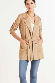 Level 99 Evereve Jacket Cardigan Faux Suede Camel Open Front Belt Tie L NWT