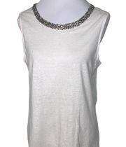 Off White sleeveless blouse with rhinestones neckline St. Tropez Medium