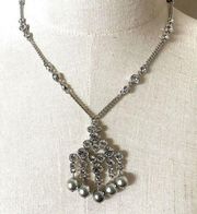 Givenchy rhinestone grey faux pearl pendant necklace