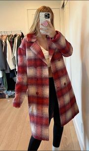 Red White Blue Plaid Double-Breasted Coat Jacket