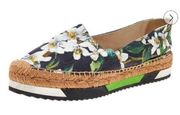 Multicolor Floral Print Brocade Fabric Espadrille Flats Size 37