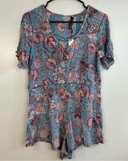 NWT Gypsy 05 Floral Short Sleeve Blue & Red Lightweight Arya Romper Size Small