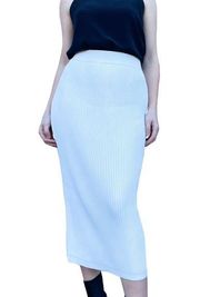 & Other Stories White Ribbed Knit Bodycon Fitted Midi Skirt Large