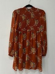 Luxology Womens Woven Floral Tie Back Long Sleeve Dress Sz Small