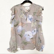 Lost + Wander Grey Sheer Cold Shoulder Floral Top Size XS NWT