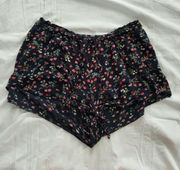 black/pink/blue floral elastic flowy shorts