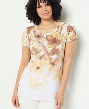 Liquid Knit Floral Tunic Top Yellow Taupe Women’s Small