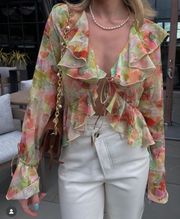 Ruffled Floral Tie Front Top