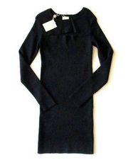 NWT Torn by Ronny Kobo Black Chest Cut Out Stretch Knit Sweater Dress S