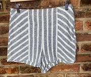 ASOS Gray White Striped Linen High Rise Side-Zip Shorts Women's Size US 6
