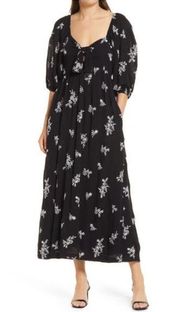 Lulus Lulu’s embroidered puff sleeve maxi dress black white floral M