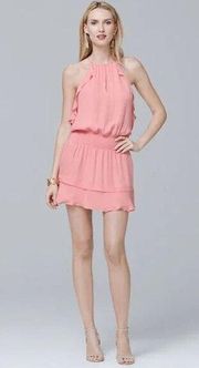 NWOT PARKER Pink halter ruffle hem mini flutter silk dress size US medium