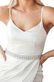 Lulu’s Truly a Vision Silver & White Ribbon Rhinestone Embellished Bridal Belt