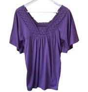 Xhilaration embroidered eyelet lace trim peasant top size large