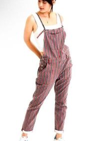 American Eagle tomgirl striped denim overalls