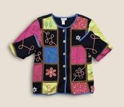 Vintage Coldwater Creek Patchwork Embroidered Jacket Black Combo Small