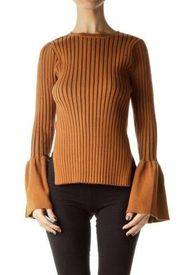 Few Moda Ribbed Bell Sleeve Brown Sweater Blouse