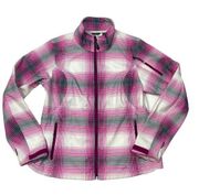 Eddie Bauer * Softshell Outdoor Jacket Coat Womens L Pink Gray Plaid Ski Snow