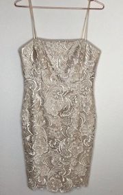 Adrianna papell champagne crochet mini dress