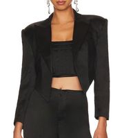 L'Academie Danica Satin Blazer Black XS Bolero Tuxedo Designer Cocktail Crop NEW