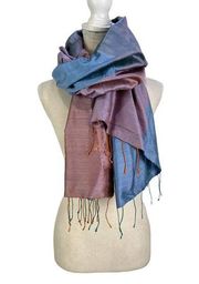 Silk Shantung Wrap Scarf Blue Orange Lightweight Cocktail