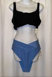 Bikini Bundle - 2 Tops white & black & 1 Bottom Blue Mix/Match XL