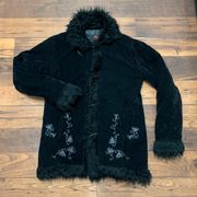 NSI black velvet embroidered coat suede  Jacket mongolian Style, Women’s Size XL
