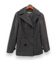 Kenneth Cole Reaction Sz 4 Dk Gray Wool Winter Double Breasted Coat Lined FLAWS