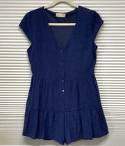 Altar’d State Blue Linen Blend Button Front Romper Size Medium