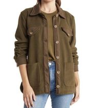 BLANKNYC Olive Green Brown Button Down Shacket Sherpa Fleece Plush Jacket XL