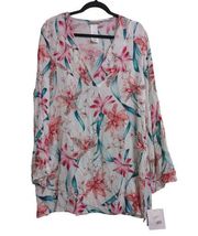 La Blanca Flyaway Orchid Tunic Cover Up White Pink Green L New