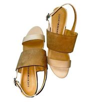 Lucky Brand Gewel Nubuck Cobblestone Leather Block Heel Slingback Sandals size 9