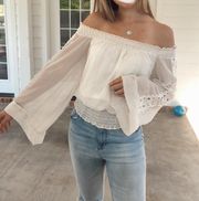 Gold & White Off the Shoulder Bell Sleeve Top