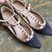 Wild Diva Rockstud satin patent contrast flats size 8