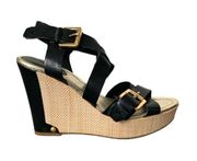 Liz Claiborne Gold Buckle Strappy Wedge Sandals