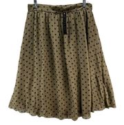 Mikarose Womens Polka Dot Flare Chiffon Skirt Size M Olive Green Black Lined