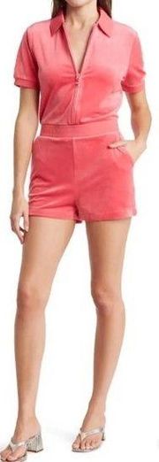 JUICY COUTURE Embellished Velour Front Zip Romper Short Coral Women’s Size M NWT