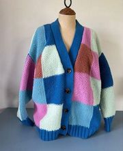 Cotton:On womens cardigan size L chunky knit color block v neck buttoned