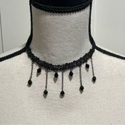 Victorian hanging chain choker with black gems