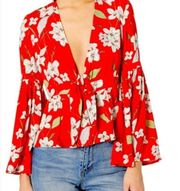 Jack by BB Dakota Tiger Lily Floral Poppy Red Bell Sleeve Blouse