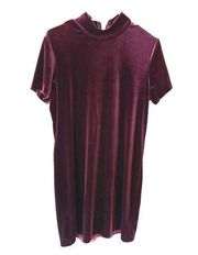 NY&CO Velvet Short Sleeve Dress High Neck Mock Burgundy Red Size L