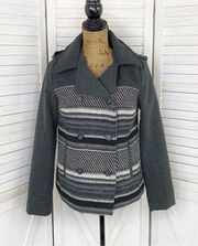 Jack BB Dakota Striped Colorblock Cropped Removable Hood Pea Coat Gray Small