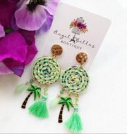 Palm Tree Tassel Raffia Round Statement Earrings