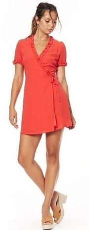 Lost + Wander Foxie Mini Wrap Ruffle Dress in Red